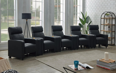 Toohey black tufted upholstered recliner living room set front view