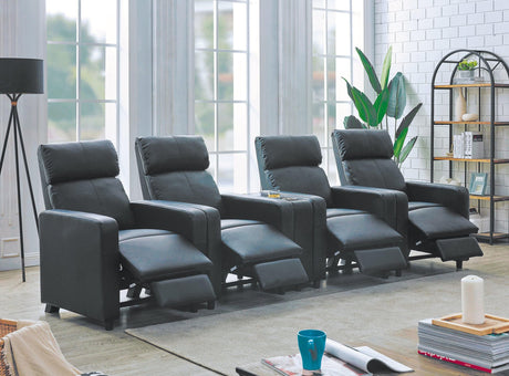 Toohey black tufted upholstered recliner home theater set angled view