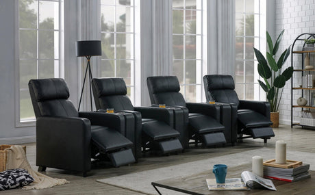 Toohey black upholstered tufted recliner home theater set frontal view