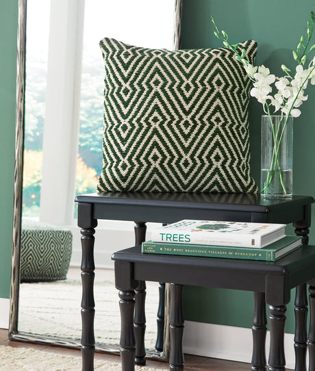 Digover Green Ivory Pillow set of 4, front view showing geometric pattern