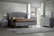 Diamond Palace gray velvet upholstered tufted wingback panel king bed main view