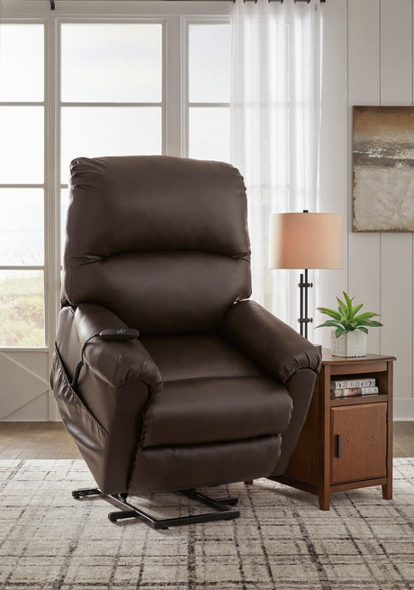 Shadowboxer Chocolate Power Lift Recliner front angle