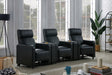 Toohey black upholstered tufted 3-seater recliner home theater set front view