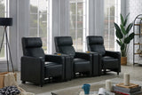 Toohey black upholstered tufted 3-seater recliner home theater set front view