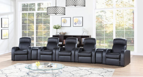 Cyrus black upholstered recliner sectional front angle