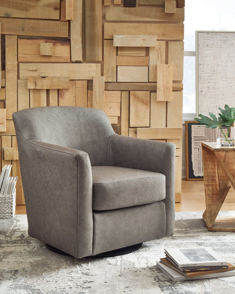 Bradney Fossil Leather Swivel Accent Chair front angle view