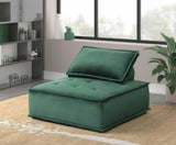 Happy Green armless velvet modular accent chair, front angle