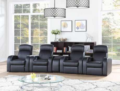 Cyrus black upholstered recliner living room set front view