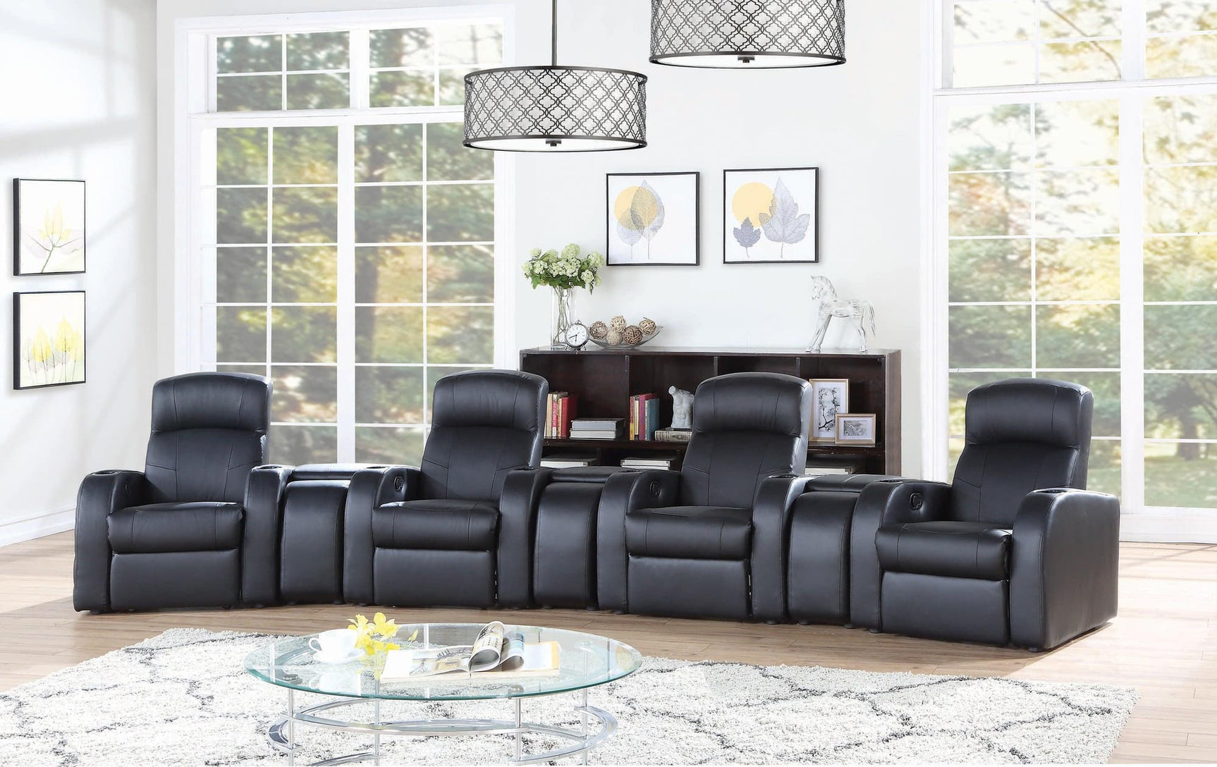 Cyrus Recliner Set Front View in Black Top Grain Leather