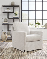 Nenana Next-Gen Nuvella Stone Swivel Glider Accent Chair front angle view