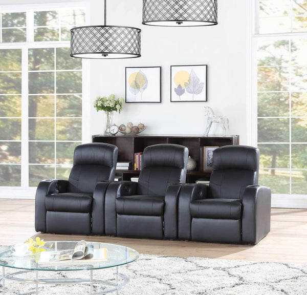 Cyrus Black Upholstered Recliner Living Room Set front view