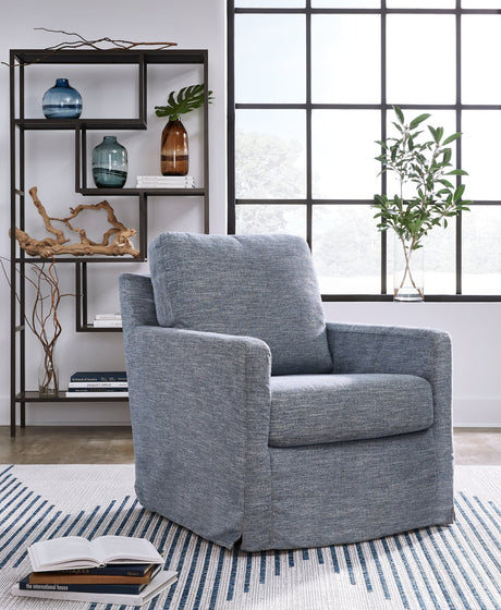 Nenana Denim Swivel Glider Accent Chair angled front view