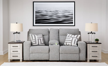 Biscoe Pewter Textured Nuvella® Power Reclining Loveseat front view