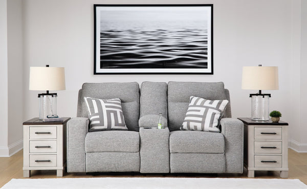 Biscoe Pewter Textured Nuvella® Power Reclining Loveseat front view