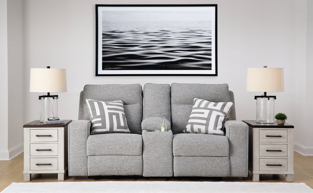 Biscoe Pewter Textured Nuvella® Power Reclining Loveseat front view