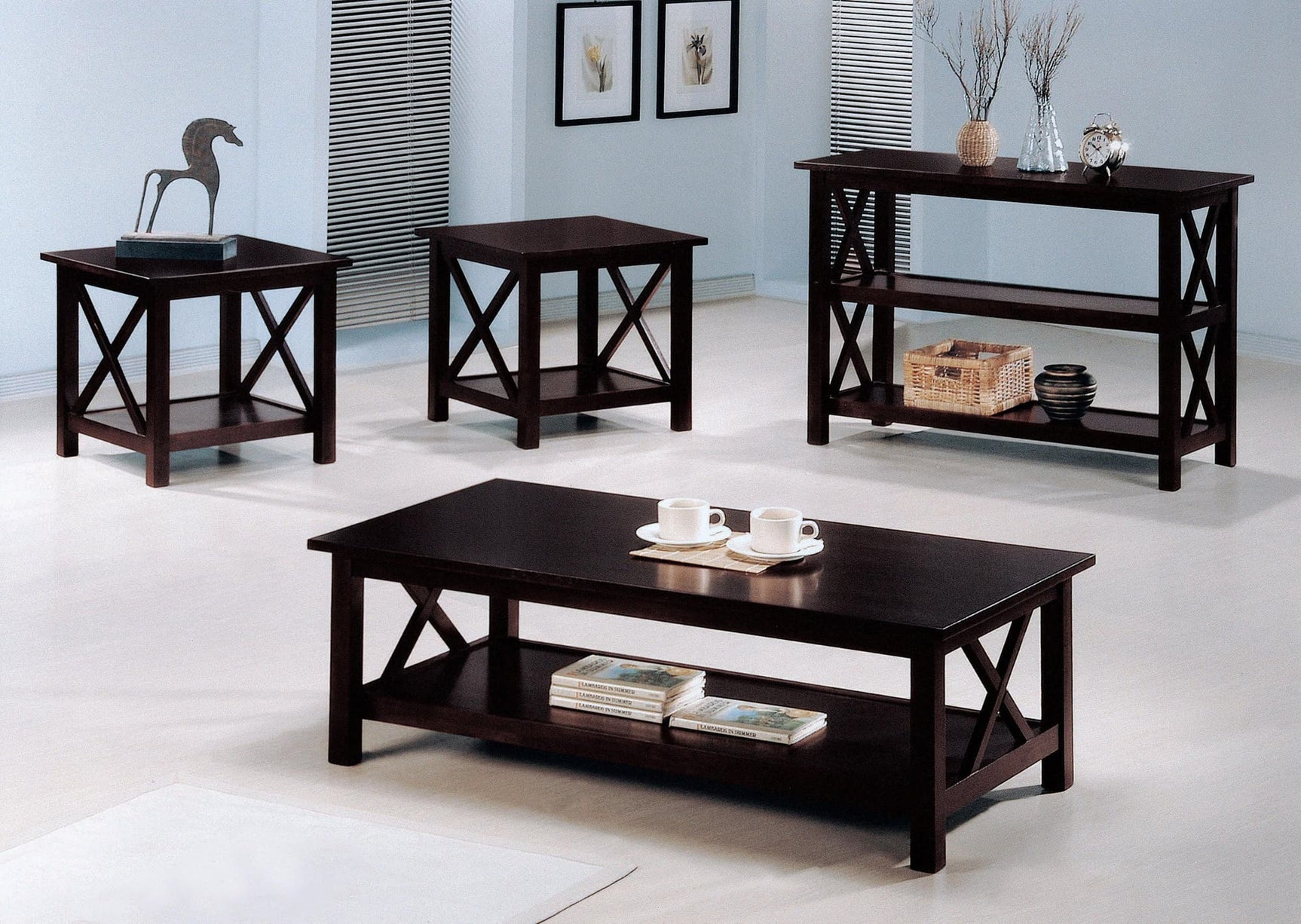 Rachelle 3-piece occasional table set deep merlot, angled view
