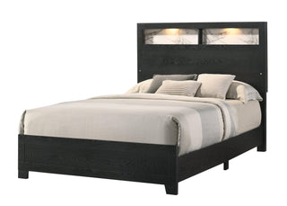 Cadence Black LED Bookcase Queen Bed front view