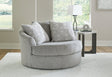 Casselbury Cement Velvet Oversized Swivel Accent Chair front angle