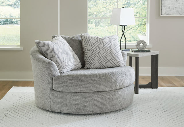 Casselbury Cement Velvet Oversized Swivel Accent Chair front angle