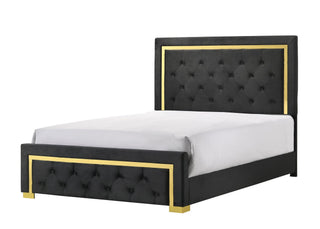 Pepe Black Velvet Upholstered Tufted Queen Panel Bed front angle