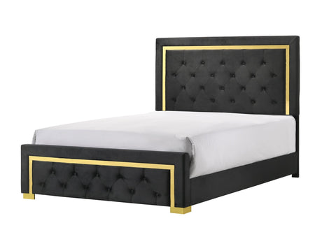 Pepe Black Velvet Upholstered Tufted Queen Panel Bed front angle