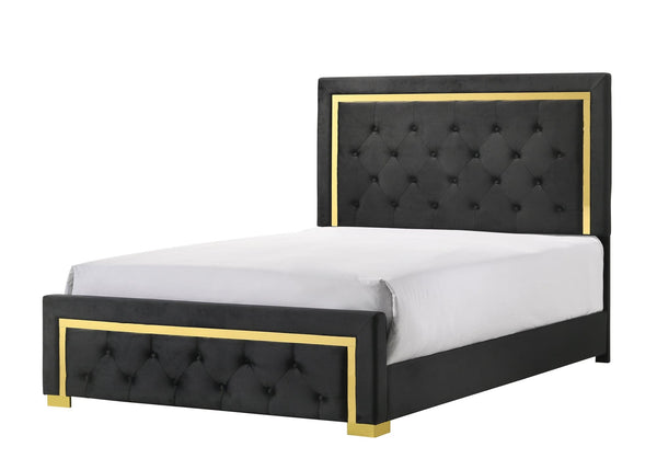 Pepe Black Velvet Upholstered Tufted Queen Panel Bed front angle