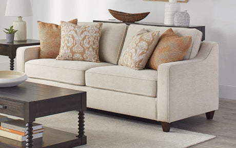 Christine Beige Upholstered Cushion Back Sofa front view