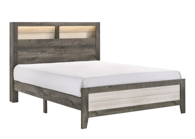 Rhett Brown and Cream LED Contemporary Queen Platform Bed front angle