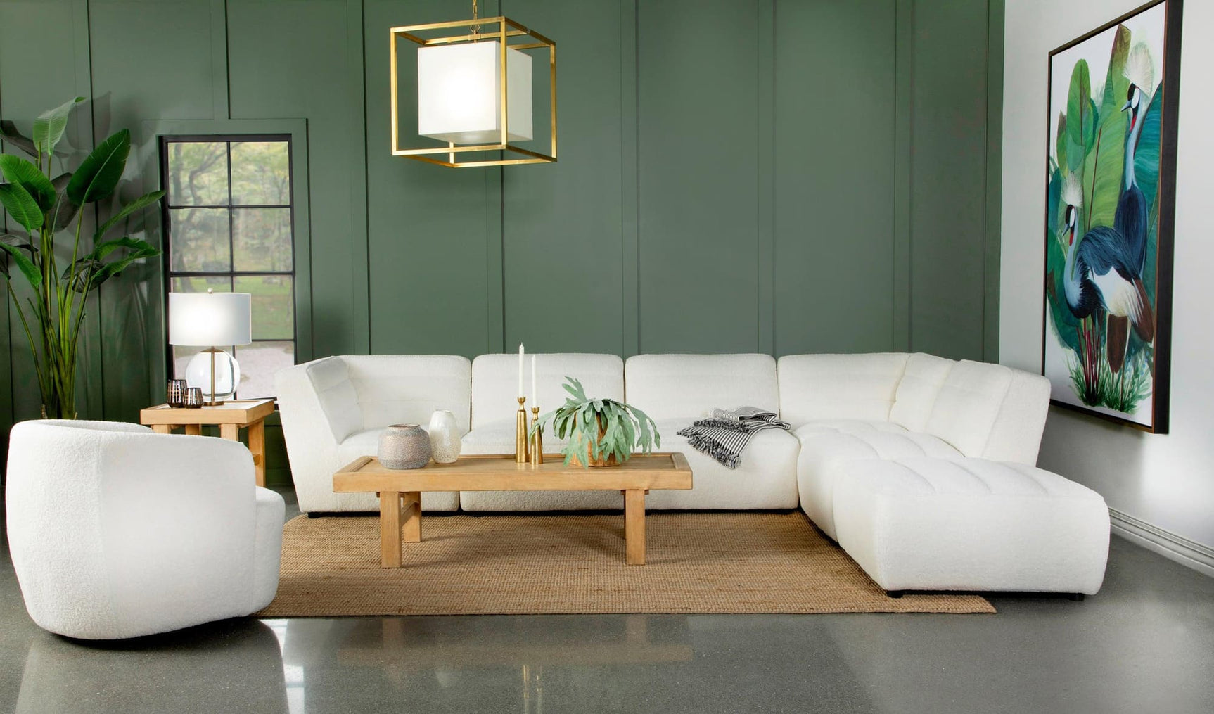Sunny 6-Piece Upholstered Sectional Sofa natural finish front view