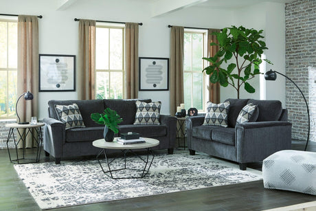 Ashley Smoke Fabric Upholstered Sofa front angle view