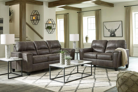 Ashley Smoke faux leather upholstered sofa and loveseat set main view
