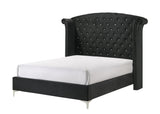 Lucinda Black Velvet Wingback Upholstered Tufted Queen Panel Bed - front view