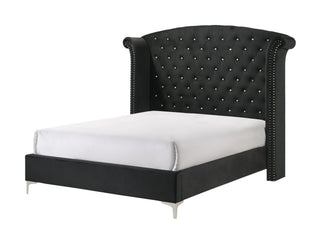 Lucinda Black Velvet Wingback Upholstered Tufted Queen Panel Bed - front view