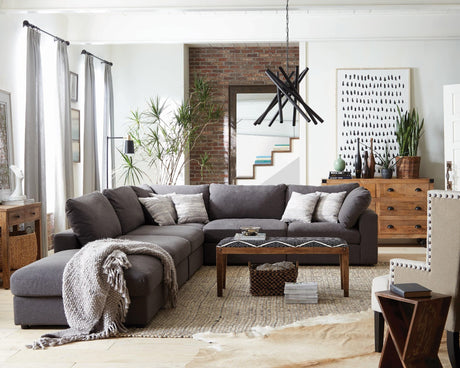 main view of Serene 6-Piece Upholstered Modular Sectional charcoal sectional sofa