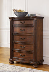 Lavinton brown traditional chest of drawers front view