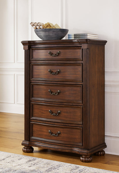 Lavinton brown traditional chest of drawers front view