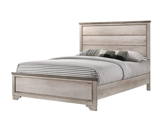 Patterson Driftwood solid pine queen panel bed front angle view