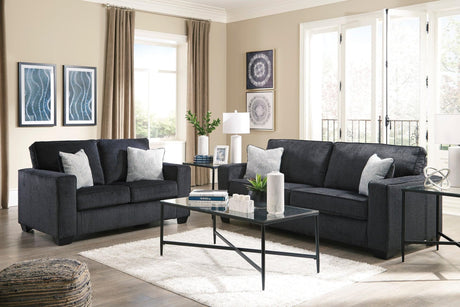Ashley Slate Fabric Upholstered Living Room Set front view