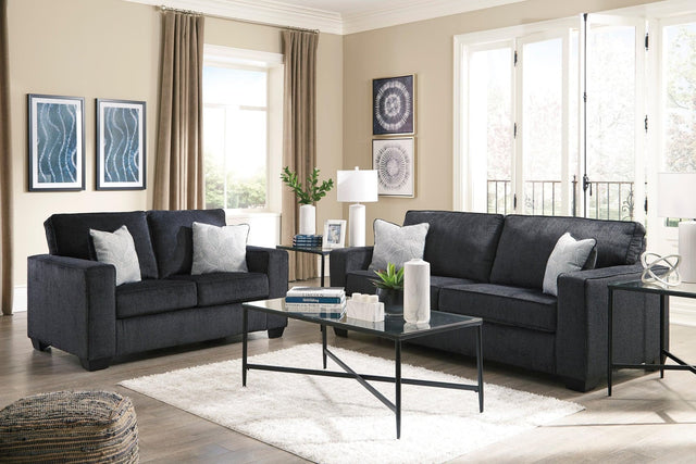 Ashley Slate Fabric Upholstered Living Room Set front view