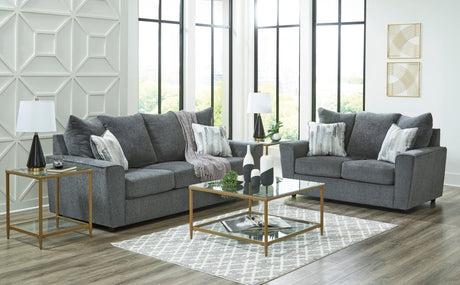 Front view of Ashley Gravel Fabric Upholstered Sofa and Loveseat set