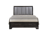 Jaymes Gray Upholstered Platform Queen Bed front view with storage drawers