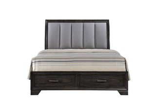 Jaymes Gray Upholstered Platform Queen Bed front view with storage drawers