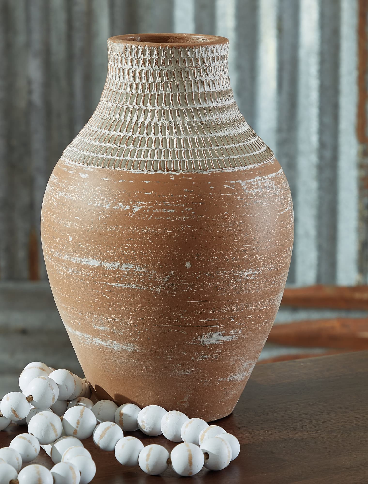 Reclove Distressed White Terra Cotta Vase front view