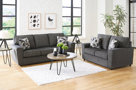 Ashley Slate thick fabric upholstered sofa, front view