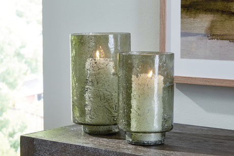 Clarkton green sanded glass candle holder large 6.25"Wx6.25"Dx10.13"H