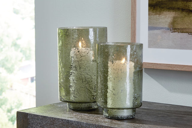 Clarkton green sanded glass candle holder large 6.25"Wx6.25"Dx10.13"H