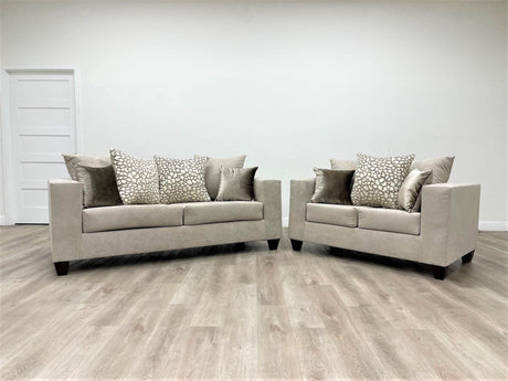 main view of Hollywood Beige Velvet Upholstered Sofa and Loveseat set