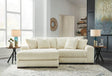 Main view of ivory fabric upholstered 2-piece sectional sofa with left arm facing chaise