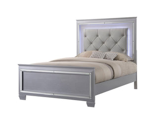 Lillian Silver Queen LED Faux Leather Tufted Bed front view