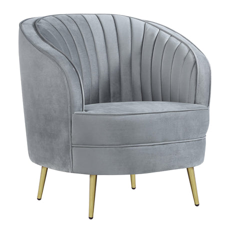 Sophia grey velvet upholstered accent chair front view